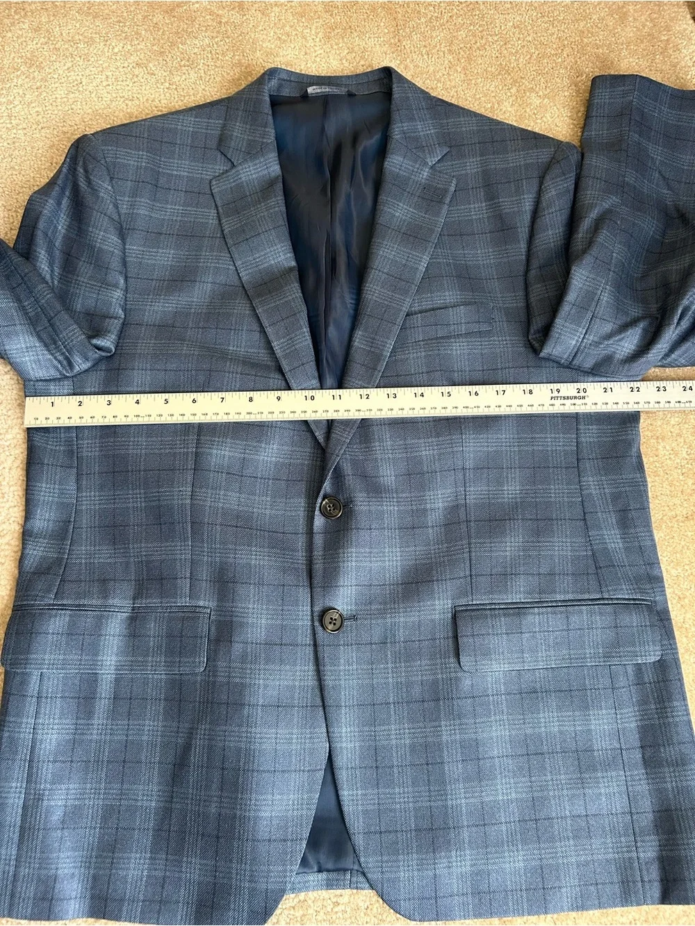 Ralph Lauren For Dillard’s Navy Blue Plaid Silk Wool Blend Sport Coat